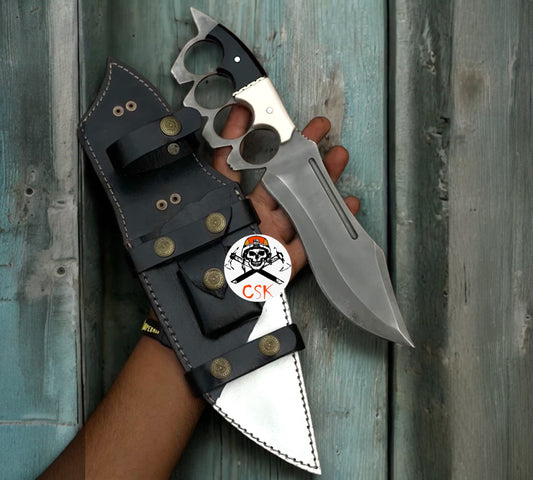 D2 Knuckle Knife with Full Tang build & Black & White handle