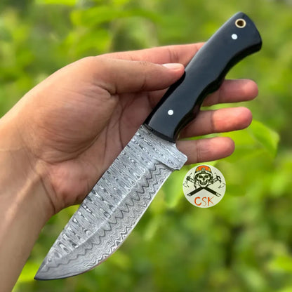 Premium Hand-Forged Damascus Steel Pair Hunting Knife with Ergonomic Black Handle | High-Performance Blade