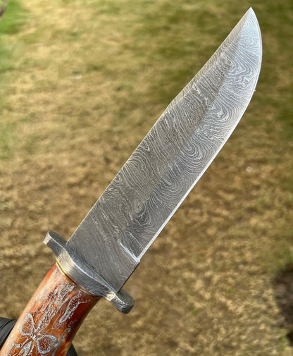 Skull Handle-Handmade Damascus Hunting Camping Knife