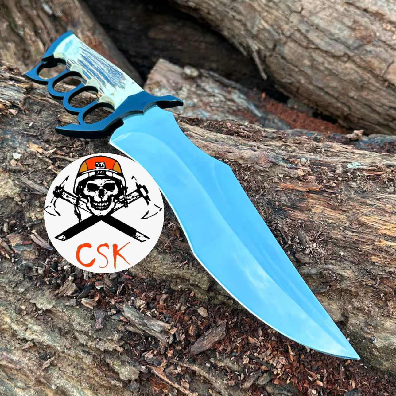 The Warlord's Claw - Custom Antler Handle Combat Knife with Knuckle Guard