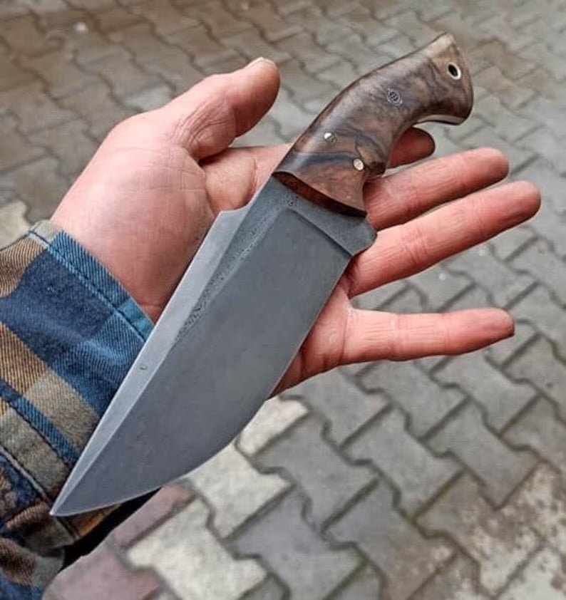 Hunting Knife 1075 Carbon Steel and Walnut Wood Handle - Blacksmith Made Camping Knife - Tactical Knife - Survival Knife with Sheath