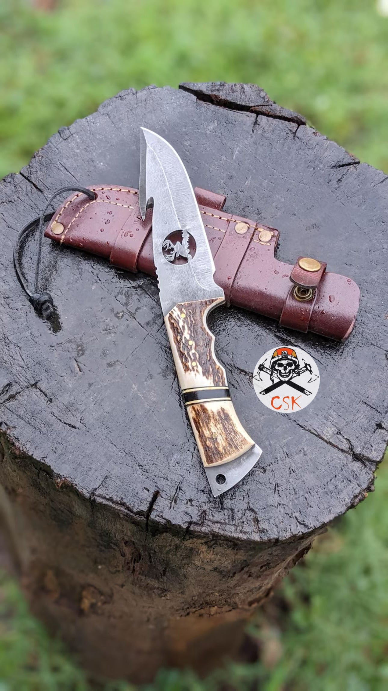 Handcrafted Carbon Steel Hunting Knife with Antler Handle – Custom Bushcraft Survival Blade