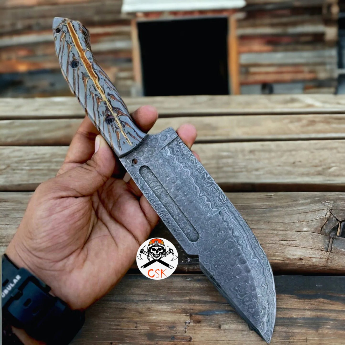 Handmade Damascus Steel Hunting & Survival Bushcraft Knife with Pine-Cone