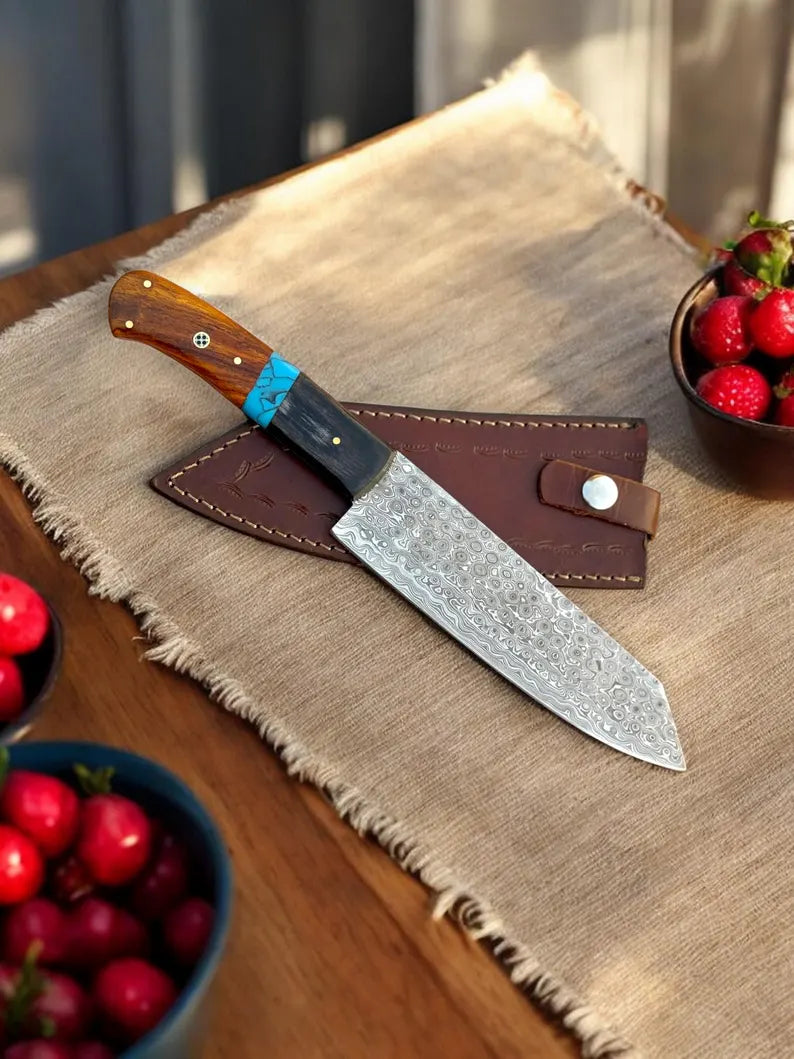 Damascus Steel Chef Knife with Sheath, 12" Handmade Professional Kitchen Knife, Ultra Sharp Culinary Knife