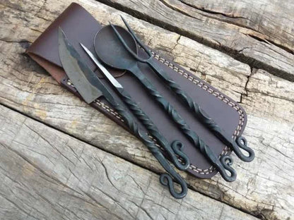 Hand forged antique medieval cutlery set