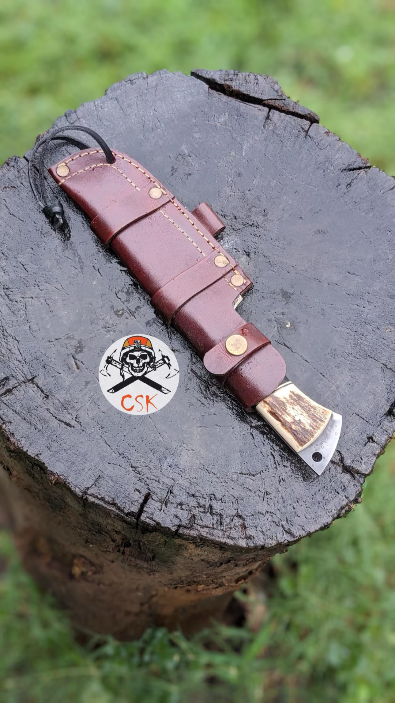 Handcrafted Carbon Steel Hunting Knife with Antler Handle – Custom Bushcraft Survival Blade