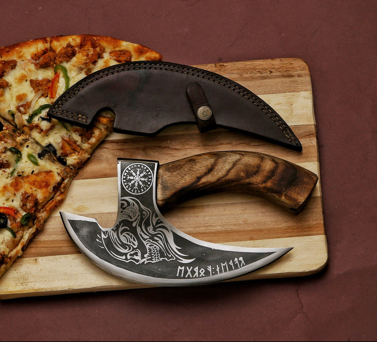 Custom hand forged pizza cutter X, Viking pizza cutter , Viking Bearded Camping pizza Cutter