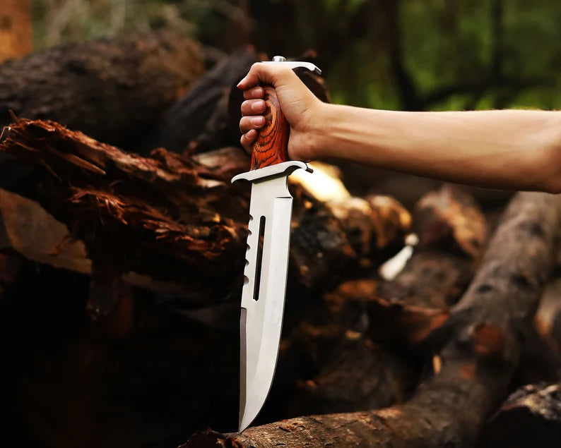 Handmade Stainless Steel blade Rambo Knife With Pakka Wood handle, Steel Guard & Pommel