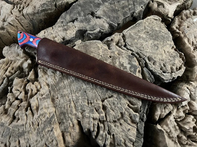 Handmade Flexible Fishing Fillet knife, Hunting, Kitchen, Chef, Camping, Outdoor Knife With Leather Sheath. Personalized Gift