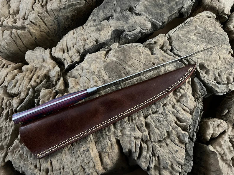 Handmade Flexible Fishing Fillet knife, Hunting, Kitchen, Chef, Camping, Outdoor Knife With Leather Sheath. Personalized Gift