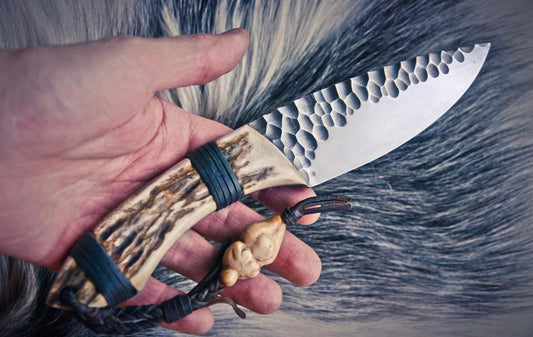 High Carbon Steel Blade Knife Stag Horn Handle Leather Wrap with Sheath Handmade Hunting Gift Idea for Dad Groomsmen Gift for him