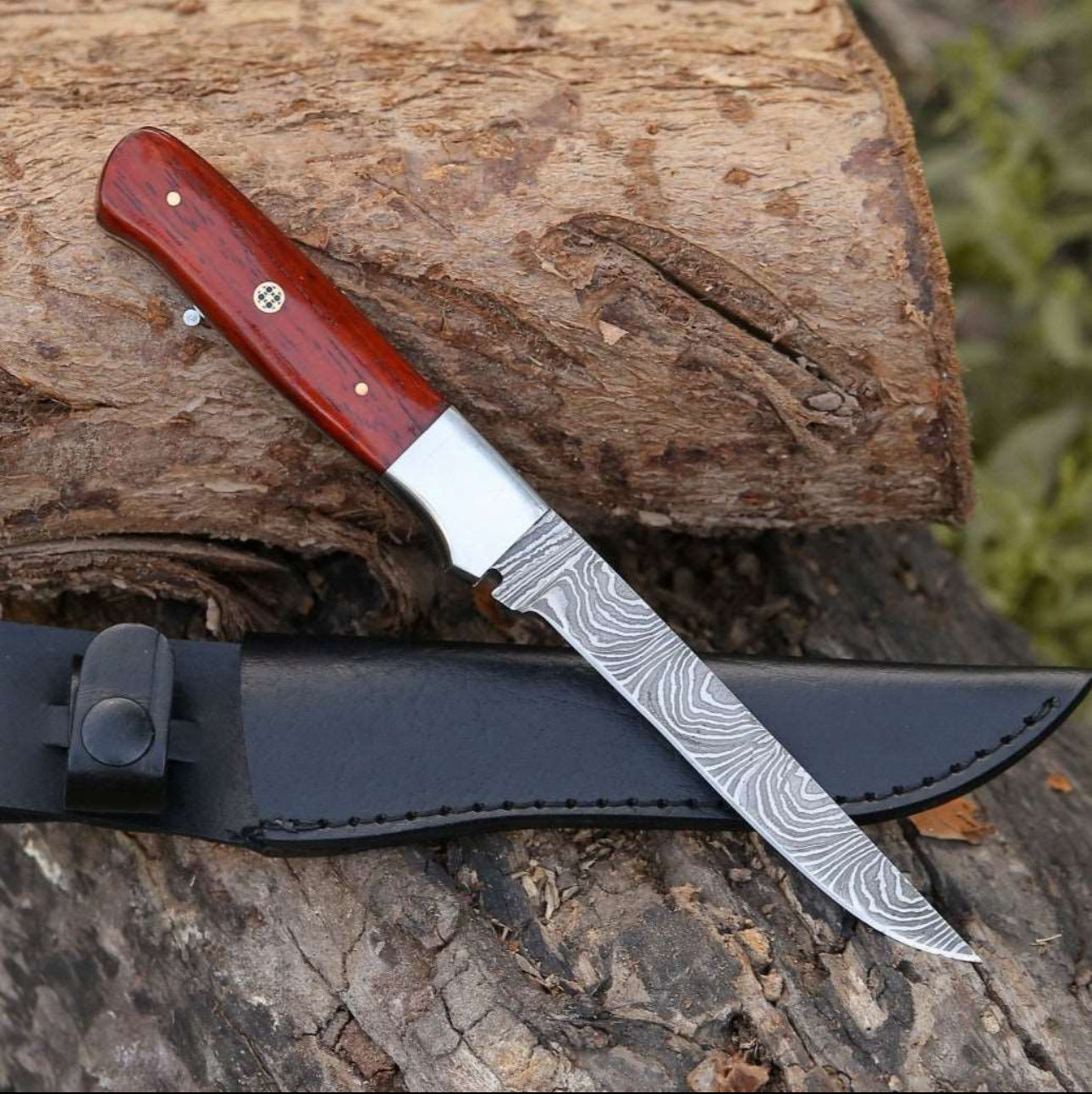 Damascus Fillet Knife With Exotic Red Heart Handle