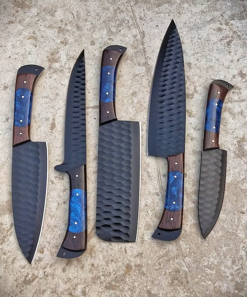 Hand Forged D2 Steel Chef Knife Set Black Powder Coated - 5-Piece Kitchen & BBQ Knives, Gifts for Him and Her, Perfect Set Of Chef Knives
