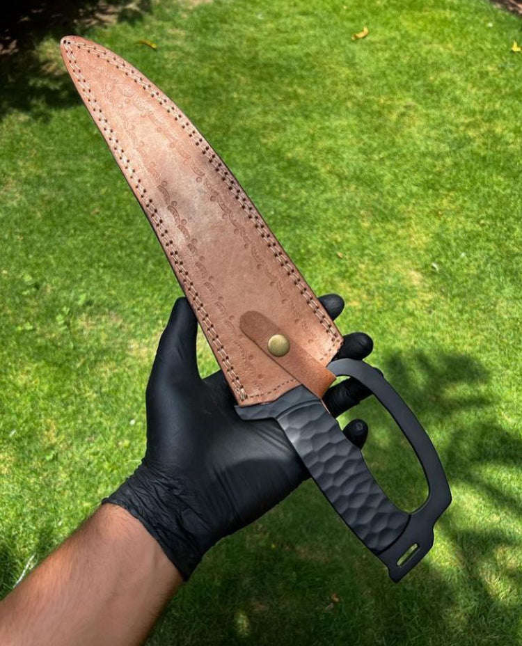D Guard Custom Made D2 Steel Black Powder Coated Camping Knife