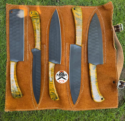 Handcrafted Precision: Black-Coated Artisan Knife Set with Resin Handles