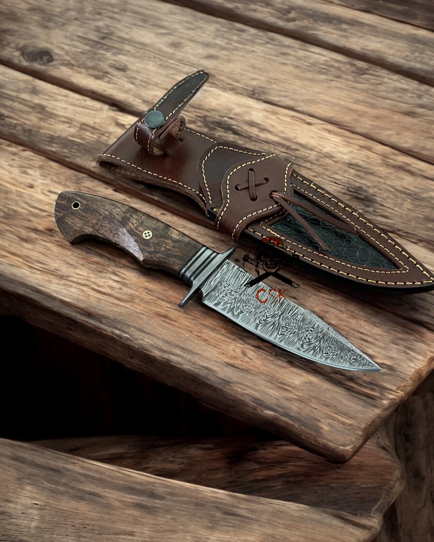 Handcrafted Bobcat Knife – 9.25’’ Damascus Steel Blade & Rosewood Handle | Unique Hunting, Outdoor, and Collector’s Knife