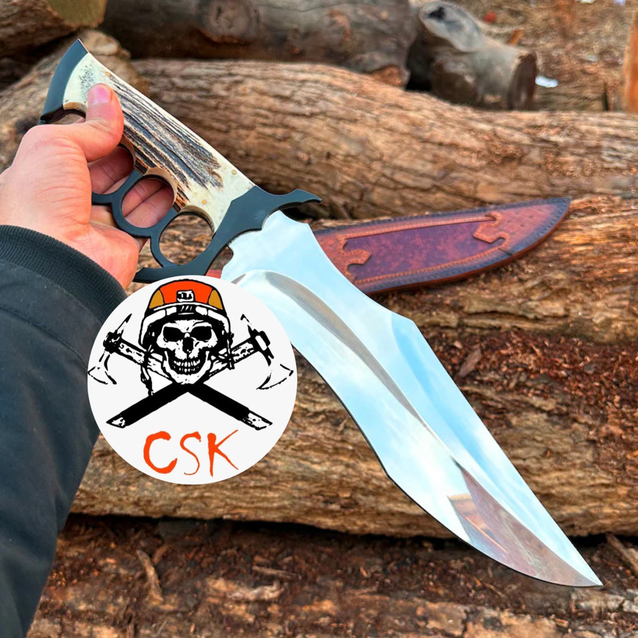 The Warlord's Claw - Custom Antler Handle Combat Knife with Knuckle Guard