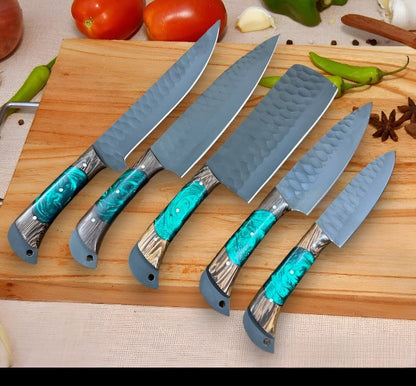 Handmade D2 Steel Chef Knife Set 5pcs Gift for Her Gift for Him Kitchen knife  Christmas gift Camping knife Gift for him Groomsmen gift