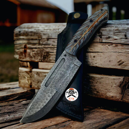 Handmade Damascus Steel Hunting & Survival Bushcraft Knife with Pine-Cone