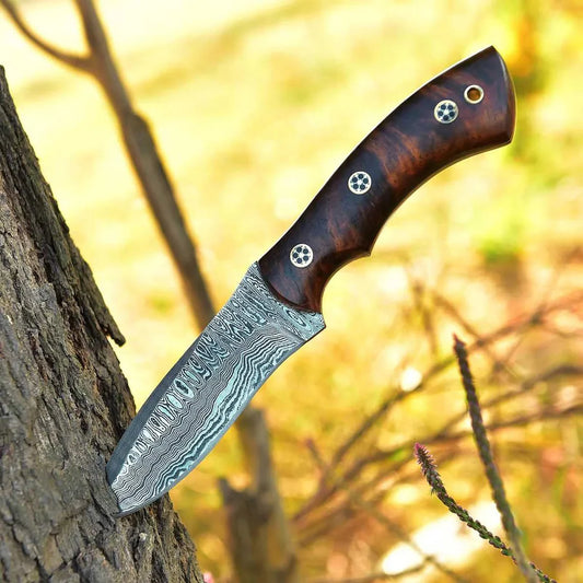 Wilderness Warrior' Custom Handmade Damascus Steel Hunting Knife with Rosewood Handle