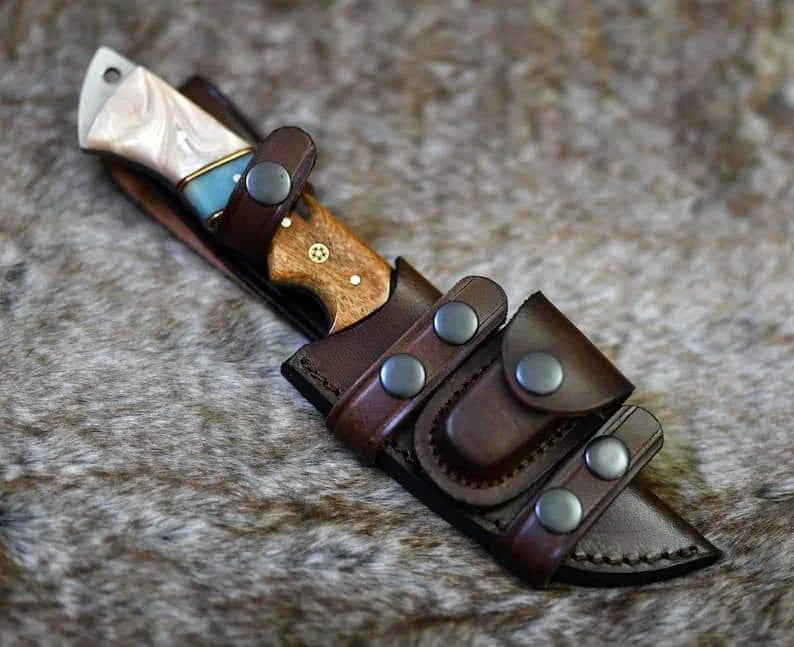 DAMASCUS EVOKE HOOK KNIFE, Rose Wood & TURQUOISE HANDLE