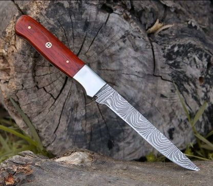 Damascus Fillet Knife With Exotic Red Heart Handle