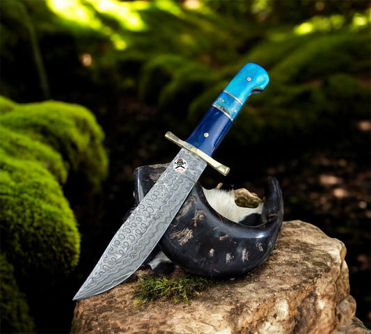 Western Knife with Blue & Turquoise Handle and Brass Guard