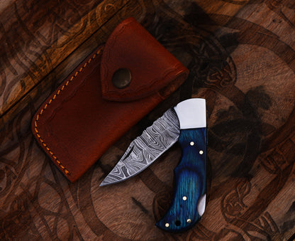 Personalized Damascus Steel Pocket Knife with Damascus Folding Knife - Custom Valentines Day Gift Knife for Husband