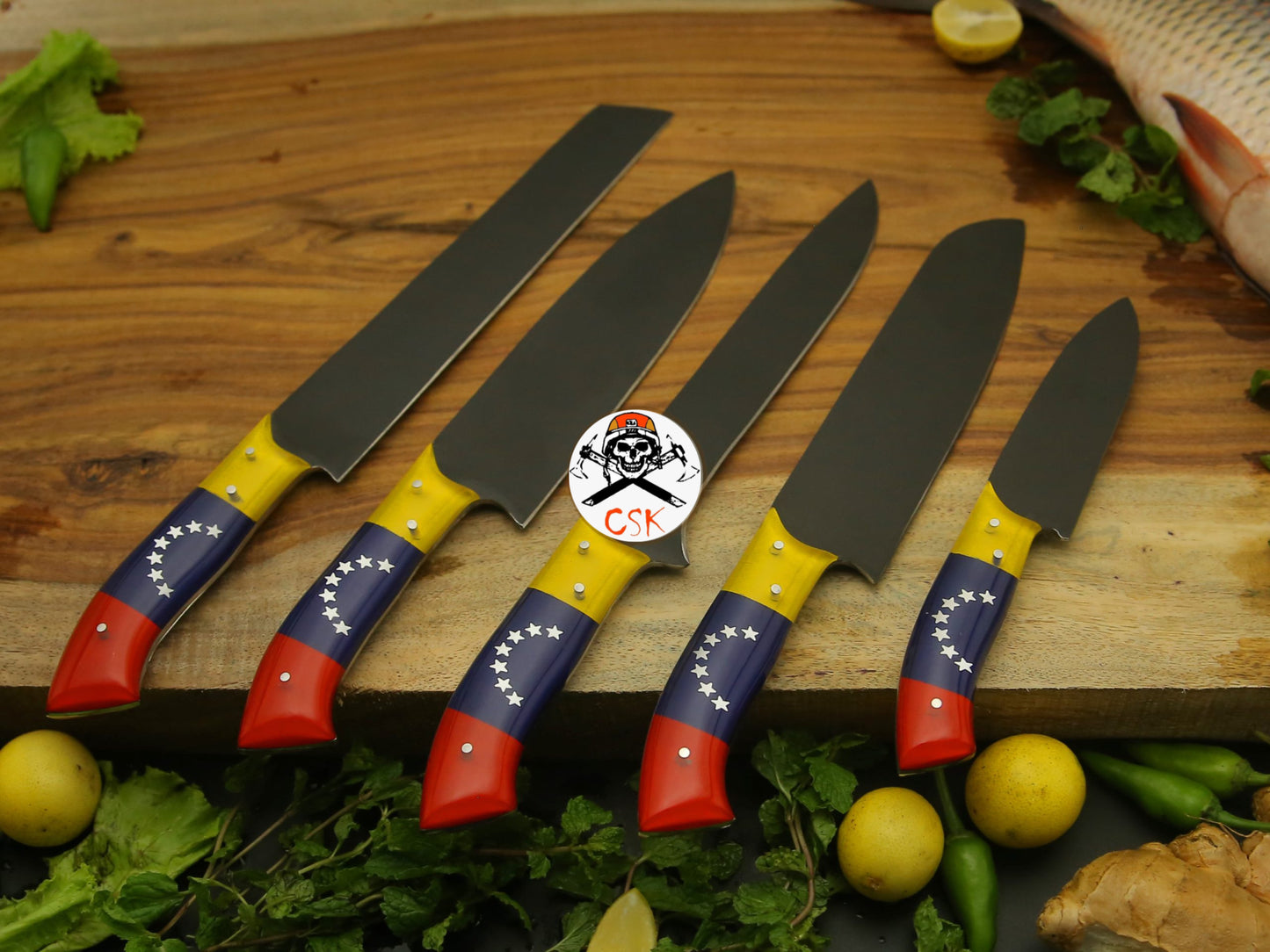 Black Powdered Venezuela Flag Handle Knives