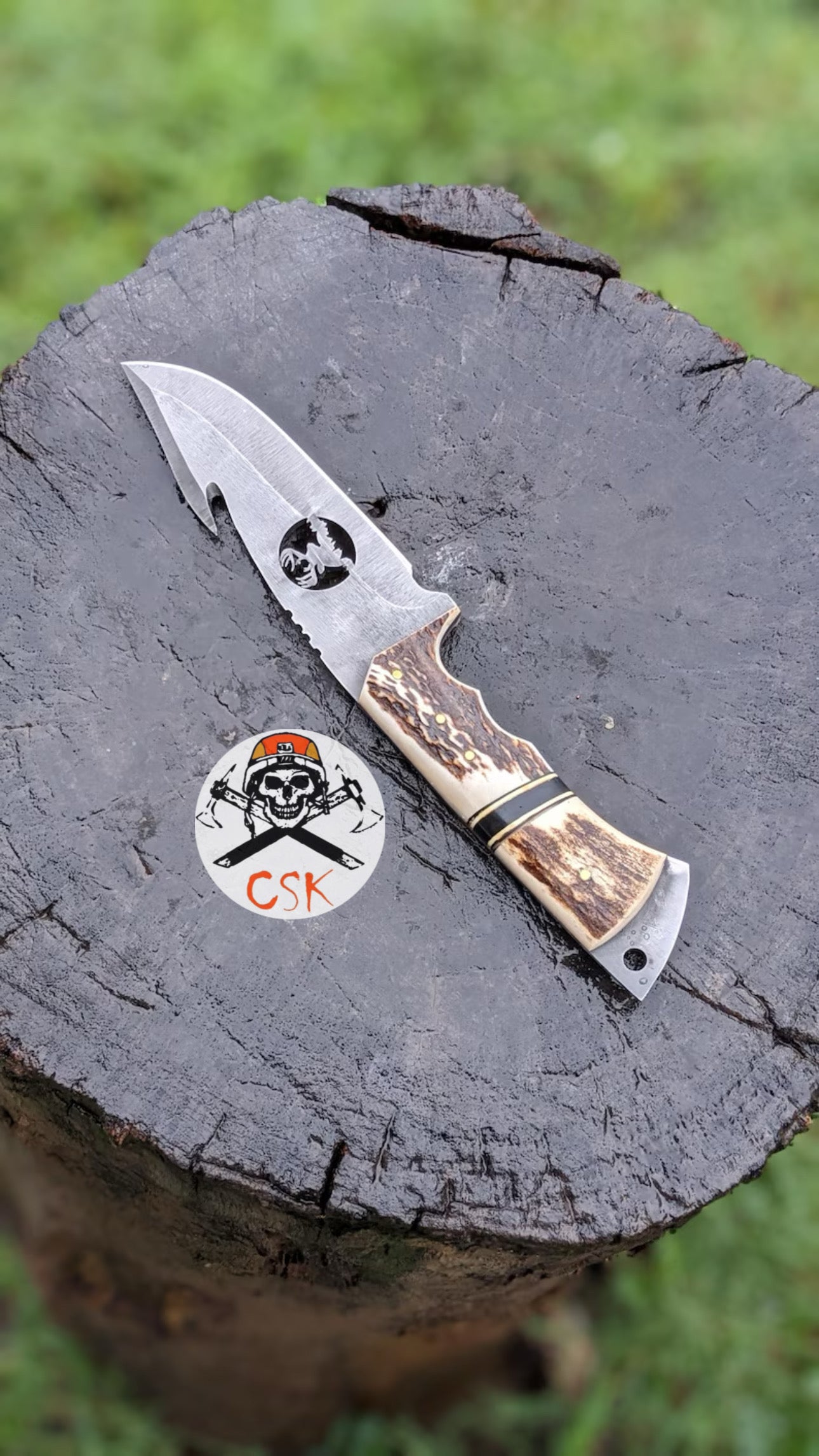 Handcrafted Carbon Steel Hunting Knife with Antler Handle – Custom Bushcraft Survival Blade