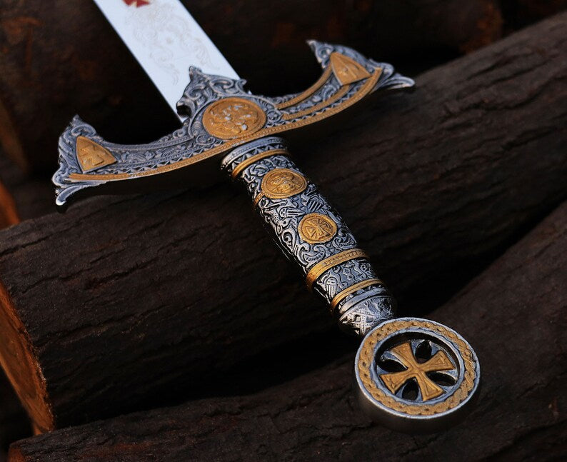 Handmade Templar Knights Sacred Holy Longsword Ornate Full Length Steel Sword| Medieval Sword With Leather Sheath