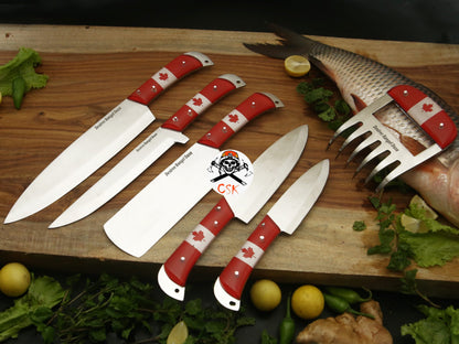 Canadian Flag Handle Stainless Steel Knives Set