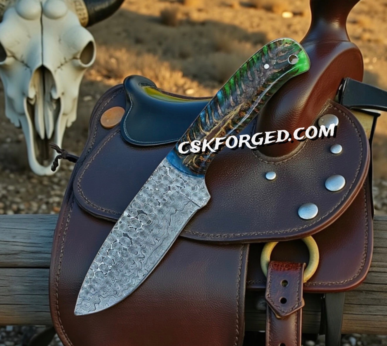 Cowboy Knife for Rancher Gifts – 4" Raindrop Damascus Blade