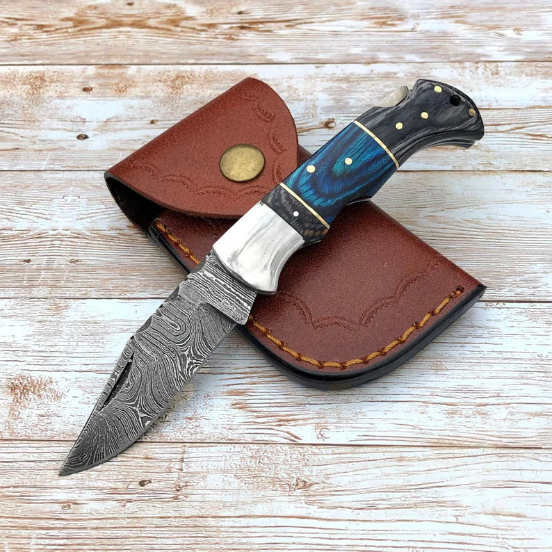 DAMASCUS POCKET FOLDING KNIFE CUSTOM POCKET KNIFE HANDMADE 6 1/2"