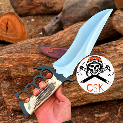 The Warlord's Claw - Custom Antler Handle Combat Knife with Knuckle Guard