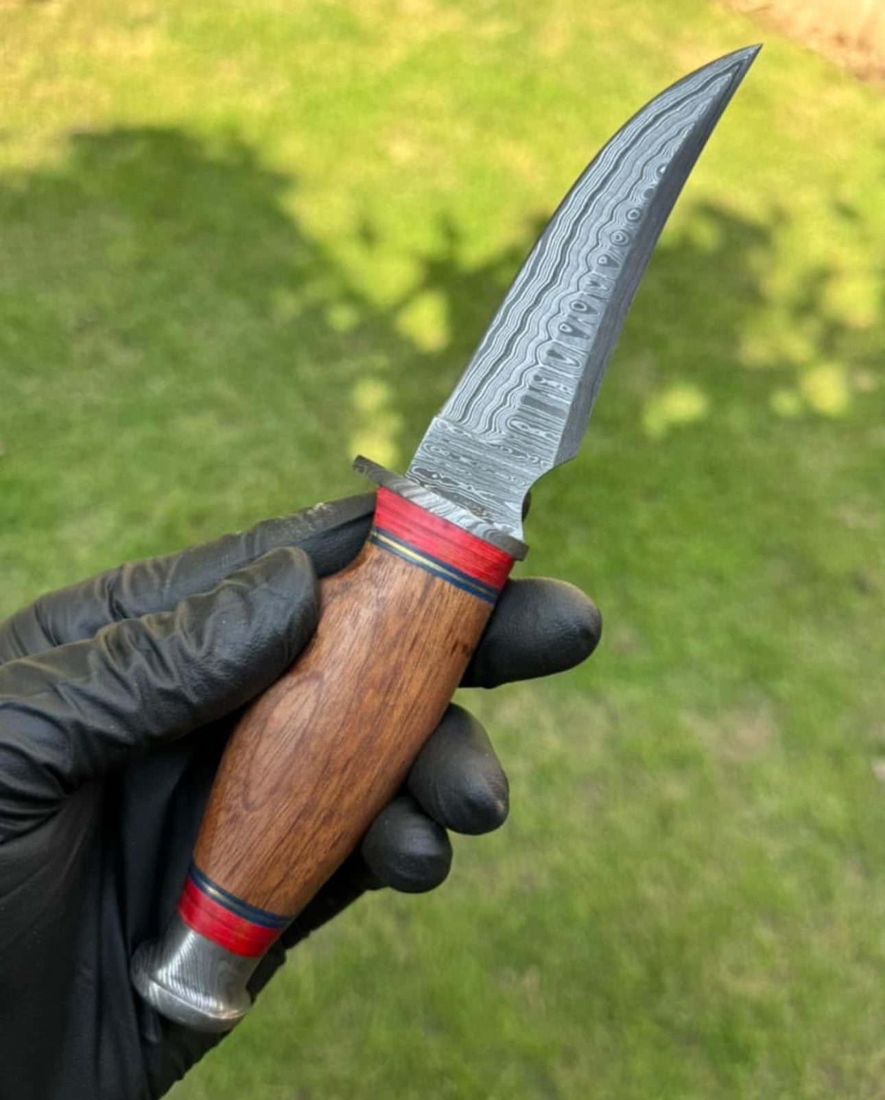 Damascus Steel Trailing Point Blade Skinning knife