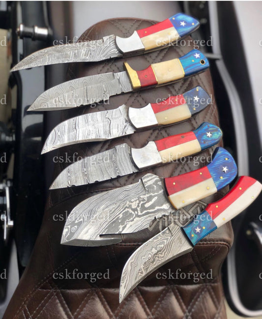 Best Deal 6 Custom Handmade Twist Damascus Steel Hunting Knifes