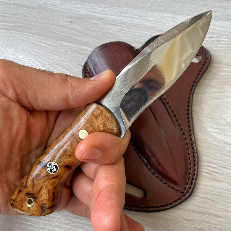 Hunting Knife 1095 Carbon Steel and Walnut Wood Handle -Blacksmith Made Camping Knife - Bushcraft Knife - Survival Knife with Sheath