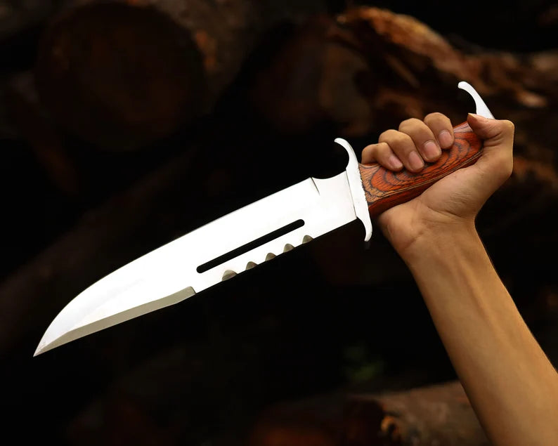 Handmade Stainless Steel blade Rambo Knife With Pakka Wood handle, Steel Guard & Pommel