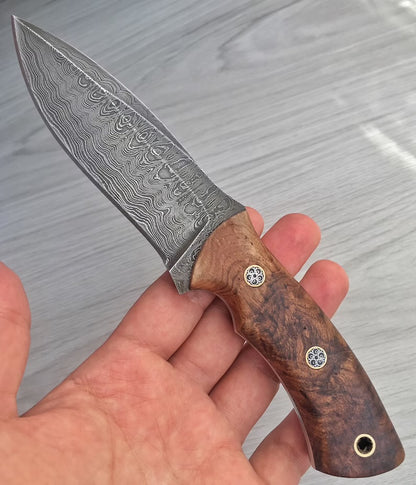 REAL DAMASCUS Hunting Knife Walnut Wood Handle - 150 Layers - Blacksmith Made - Camping Knife - Damascus Steel Knife - Survival Knife