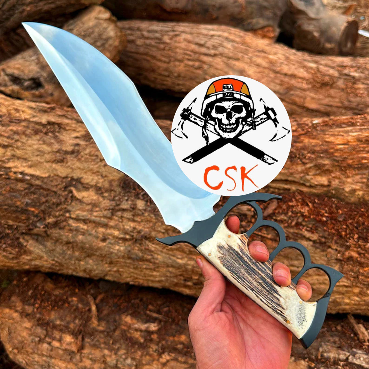 The Warlord's Claw - Custom Antler Handle Combat Knife with Knuckle Guard