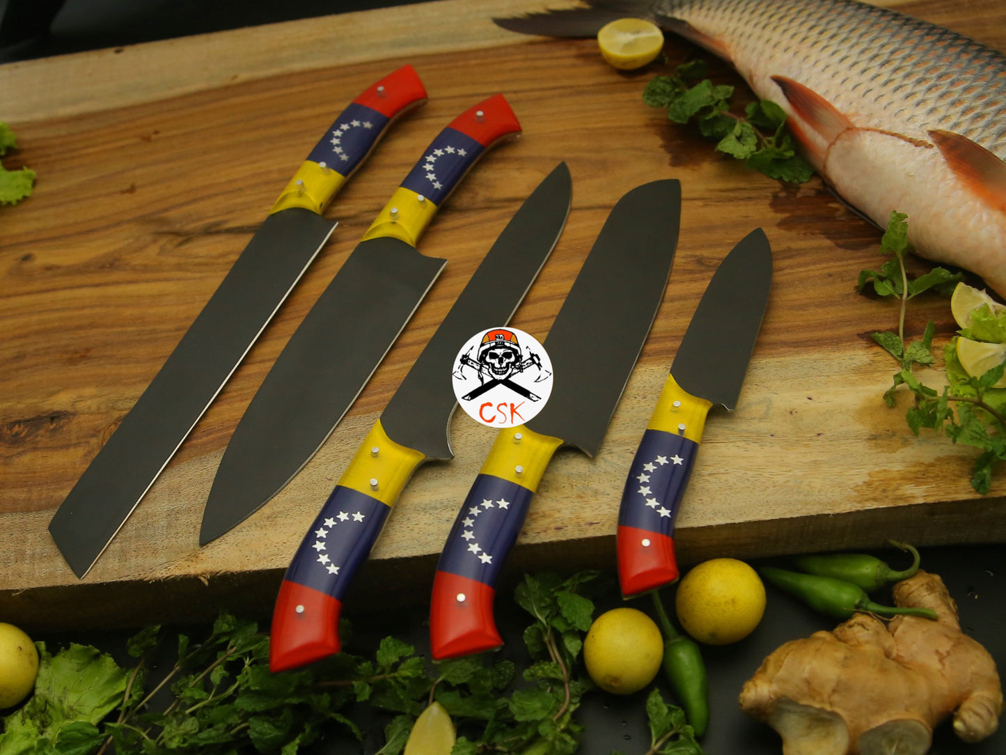 Black Powdered Venezuela Flag Handle Knives