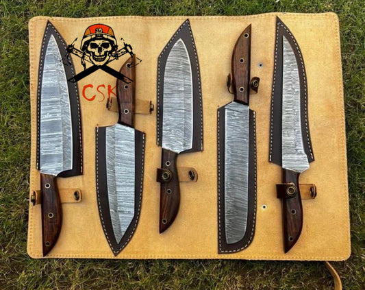 Handmade Damascus steel kitchen chef knives set