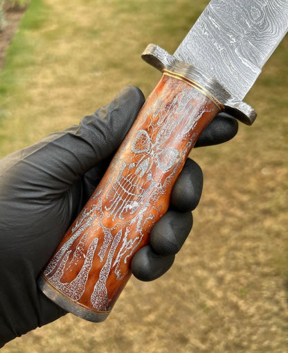 Skull Handle-Handmade Damascus Hunting Camping Knife