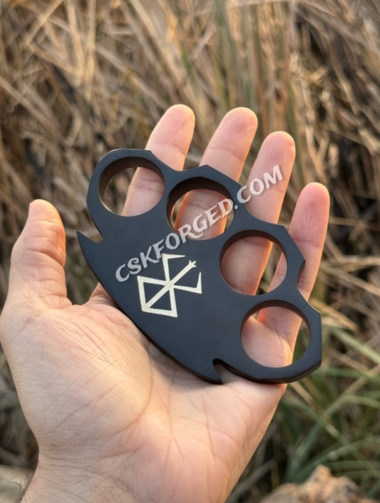 Viking-Inspired Black Powder-Coated Brass Knuckles with Runes Berserker Design