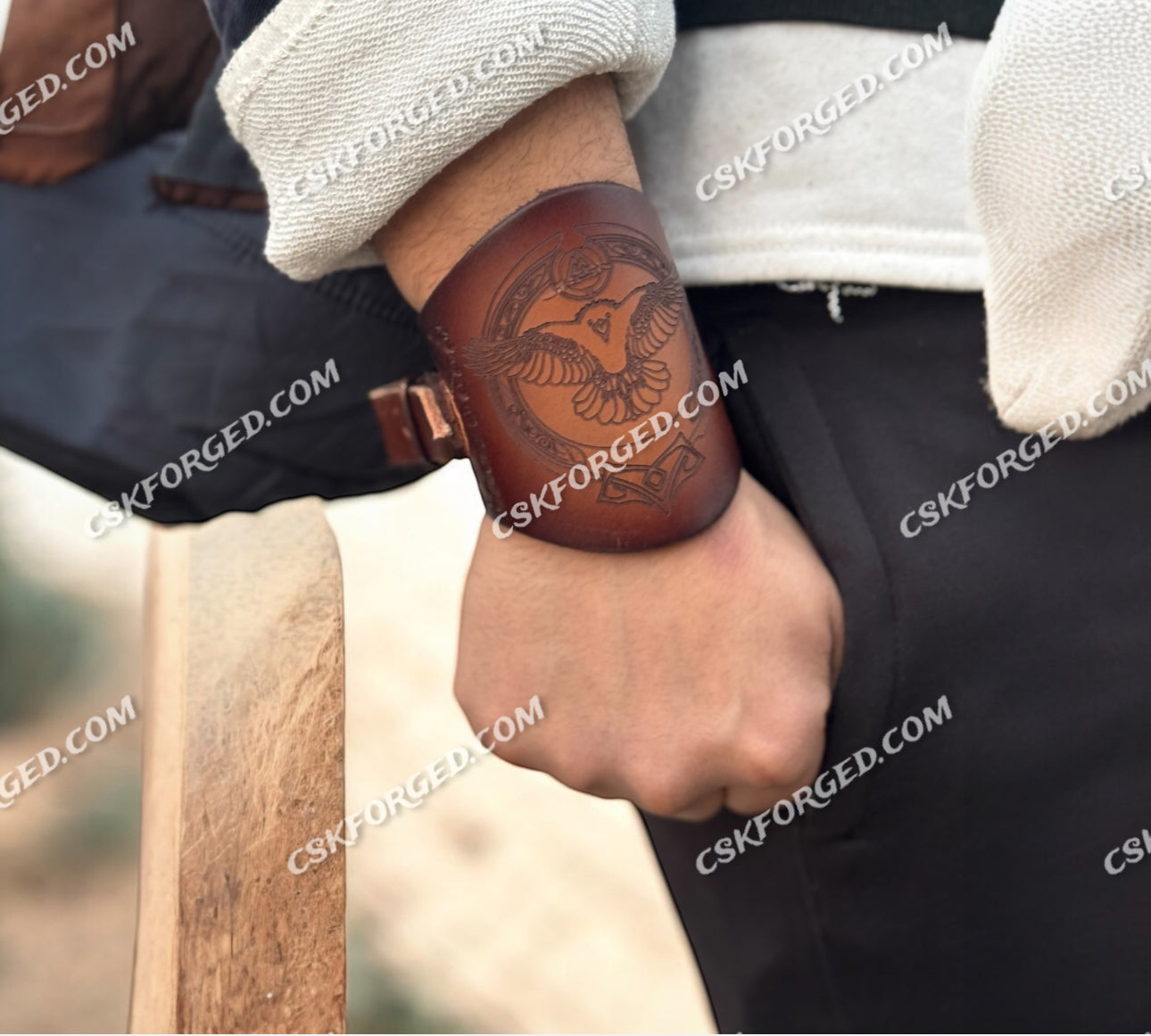 Handcrafted Viking Leather Cuff – Norse Raven Wristband | Medieval & Nordic Arm Guard