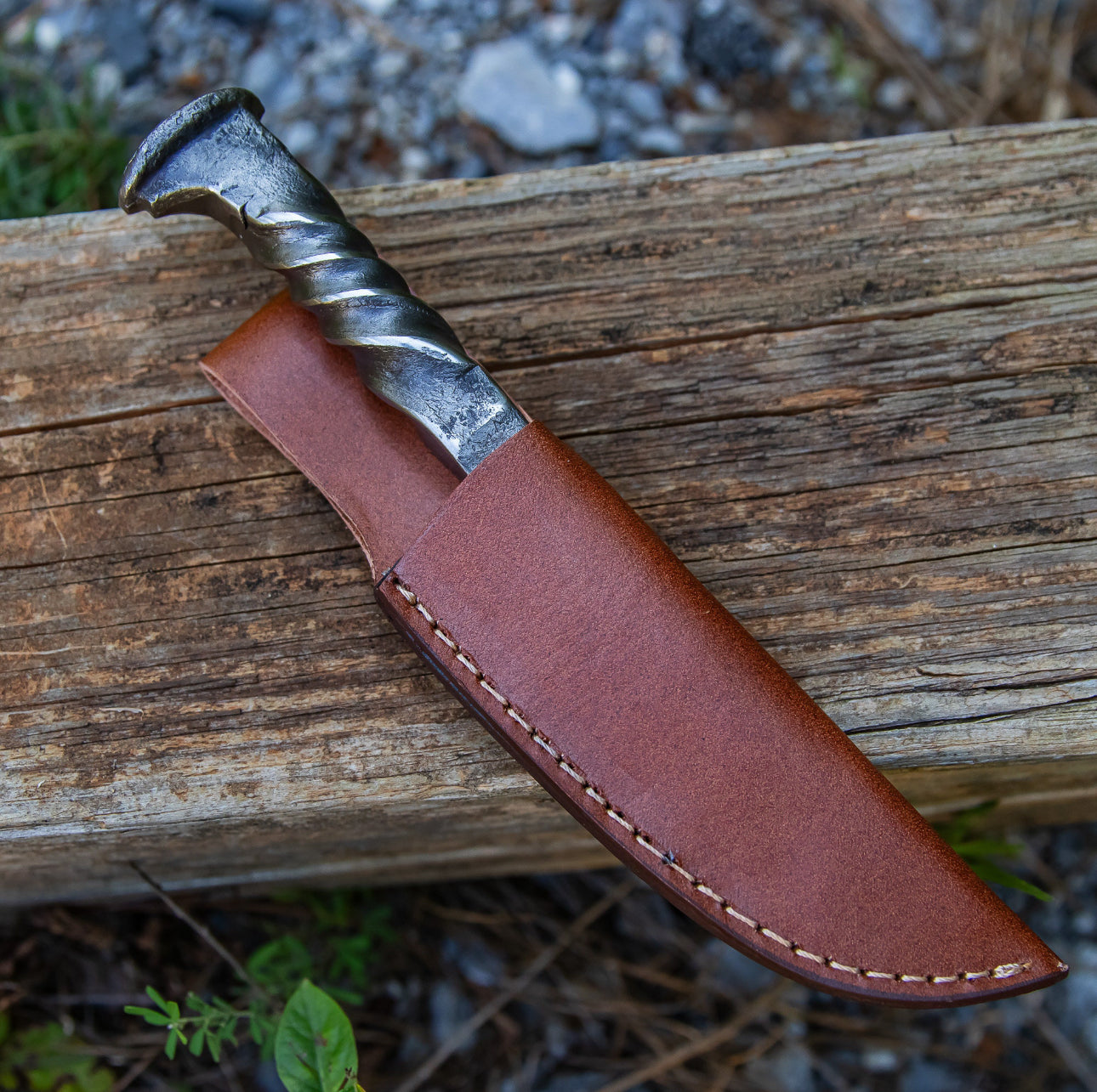 Diamond in the Rough Twisted Railroad Spike Knife | Full Tang Clip Point Camping Hiking Gifts for Him Hunting Blade