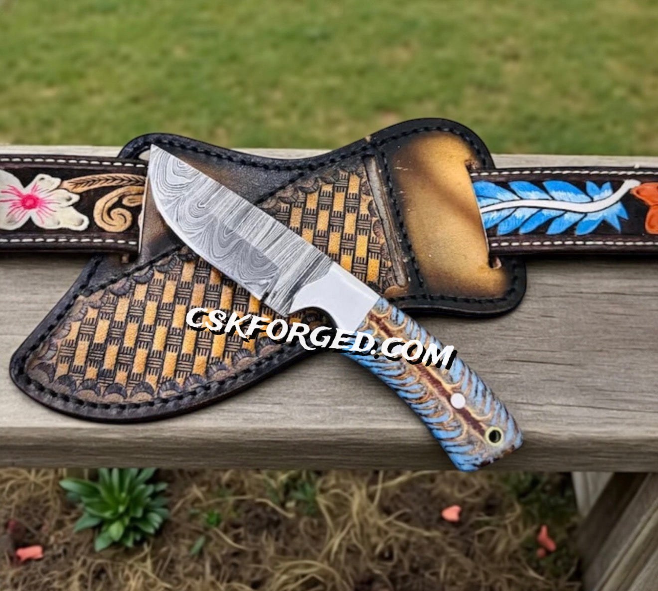 Damascus Ranch Cowboy Knife with PineCone Handle