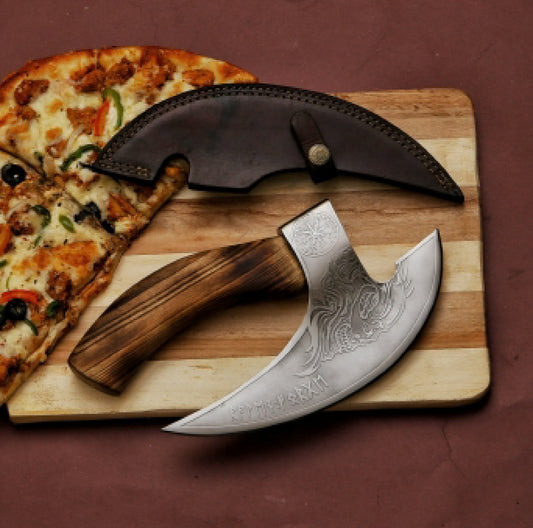 Custom hand forged pizza cutter X, Viking pizza cutter , Viking Bearded Camping pizza Cutter