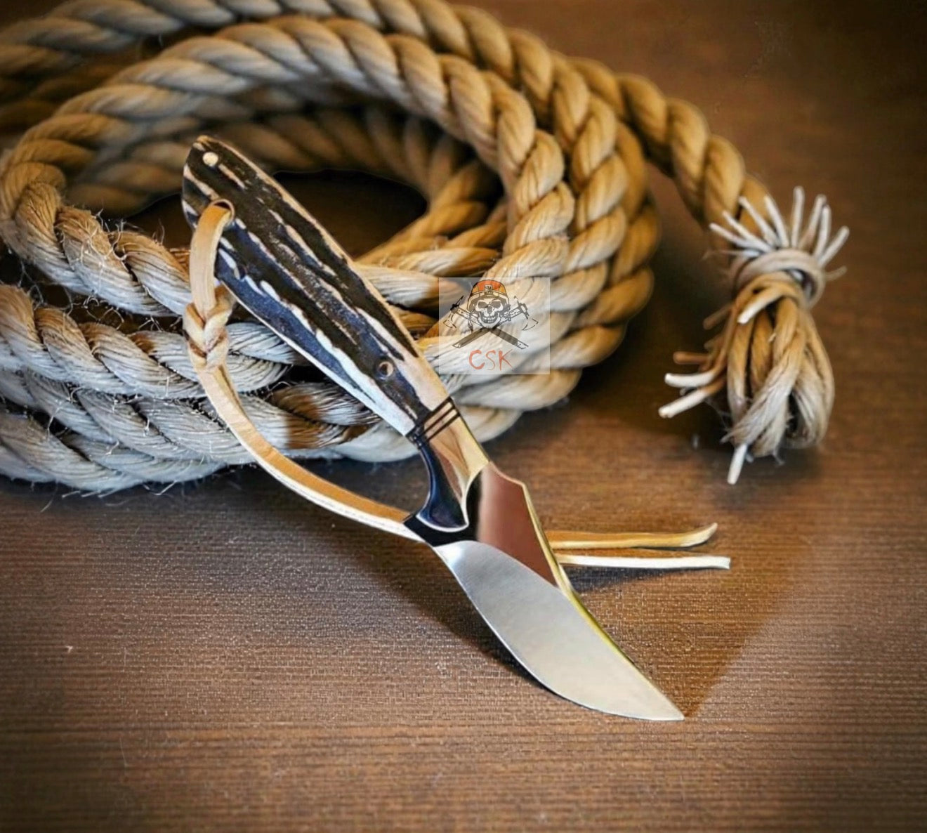 Antler Handle Cross Draw Western Knife With Leather Sheath, Handcrafted Western Blade – Gift For Ranchers